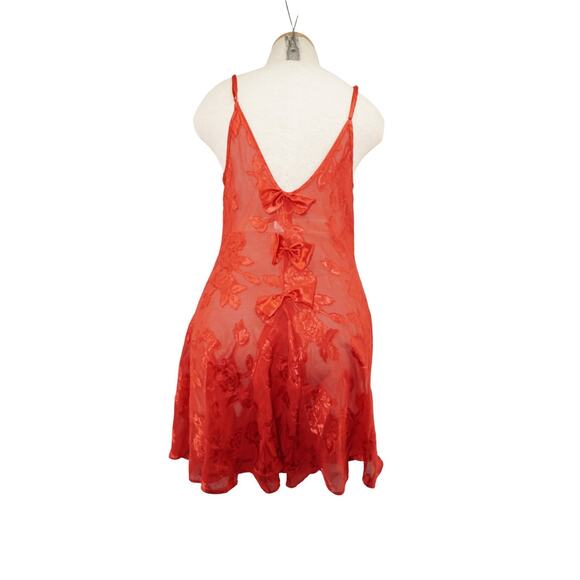 Frederick’s of Hollywood Red Sheer Floral Lace Slip Dress Women’s M Vintage Y2K - Picture 7 of 11